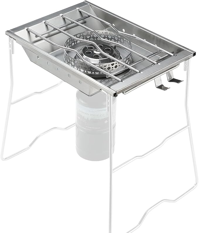 CAMPINGMOON Propane Top Stove Plate Stainless Steel Frame IGT Table Top Gas Burner Windproof Recessed Design for Camping CK-25PG+PG-4 Gas not Included