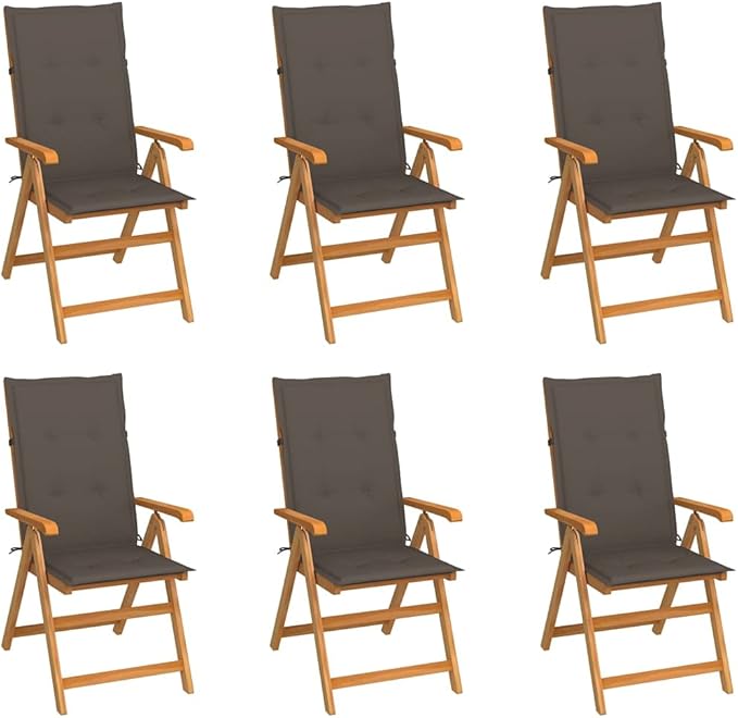 Patio Chairs 6 pcs,Outdoor Folding Chair,Lounge Chair,Portable Camping Chair,Tanning Chairs for Outside,Garden Chair,for Outdoor Patio, Campsite, or Yard, with Taupe Cushions Solid Teak Wood