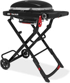 Weber Traveler® Compact Portable Gas Grill (Liquid Propane) for Outdoor Cooking – Black, Porcelain-Enameled Lid, Side Table, Folding Portable Grill with Wheels for Camping, Tailgating & Travel