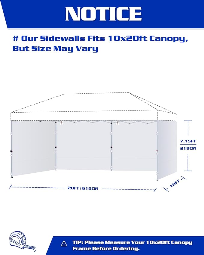 10x20ft Canopy Sidewalls fit 10x20ft Pop Up Tent, Waterproof 99% UV Protection Privacy Enclosure for Outdoor Events and Party, Black (4Pcs Sidewalls Only, Frame and Top Not Included)