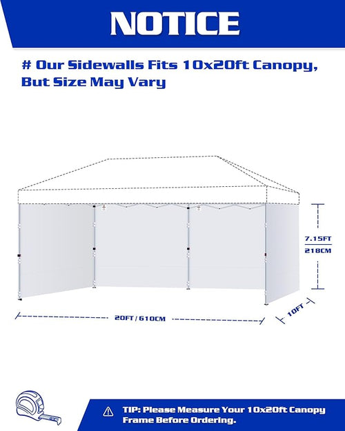 10x20ft Canopy Sidewalls fit 10x20ft Pop Up Tent, Waterproof 99% UV Protection Privacy Enclosure for Outdoor Events and Party, Black (4Pcs Sidewalls Only, Frame and Top Not Included)