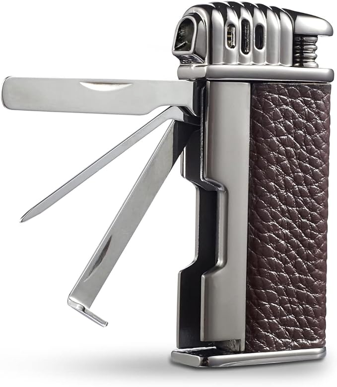 Urgrette 3 in 1 Pipe Lighter Butane Angled Soft Flame Refillable with 3 Pipe Cleaner Tools Multifunctional Gas Lighter for Camping Grill Fireplace Candle (Gas Not Included)