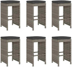 Patio Bar Stools with Cushions 6 pcs Gray Poly Rattan Dinning Chairs Camping Chair Camping Chairs Porch Chairs for Outdoor Dining Bedroom Patio