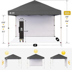 CROWN SHADES 8x8 Pop Up Canopy with 1 Side Wall - Beach Tent with One Push Setup - Outdoor Sun Shade for Events, Parties, Camping - Gazebo with STO-N-Go Cover Bag (Grid Grey)