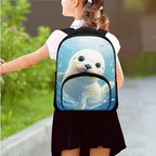 Kids 3 in 1 School Bag Set Sea Otter School Backpacks 12 Inch Schoolbag for Elementary Kindergarten School Animal Print Bookbag with Lunch Box and Pencil Case