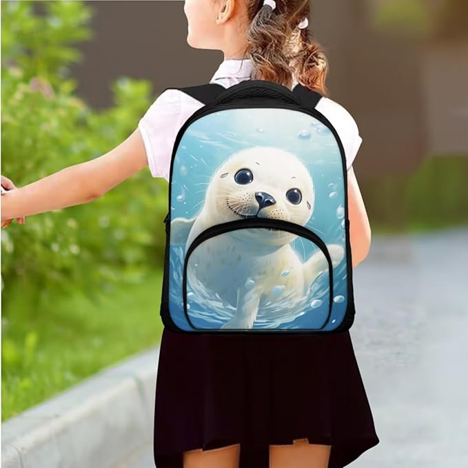 Kids 3 in 1 School Bag Set Sea Otter School Backpacks 12 Inch Schoolbag for Elementary Kindergarten School Animal Print Bookbag with Lunch Box and Pencil Case