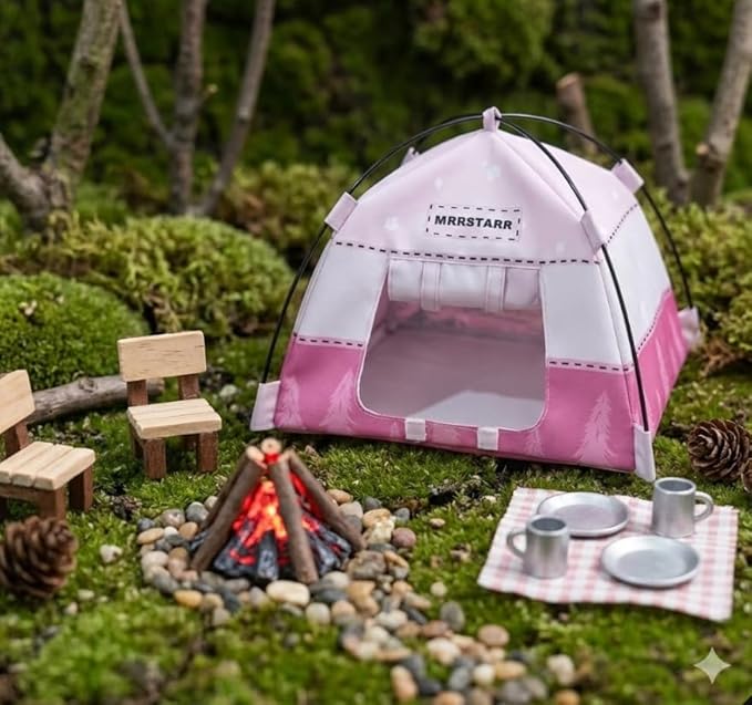 Mini Tent,Model Tent Decoration with Chair,1:12 Miniature Doll Camping Model Tents Movable Decorative Scene Accessories Photography Props Miniature Model Tent for Tiny Pets (pin k)