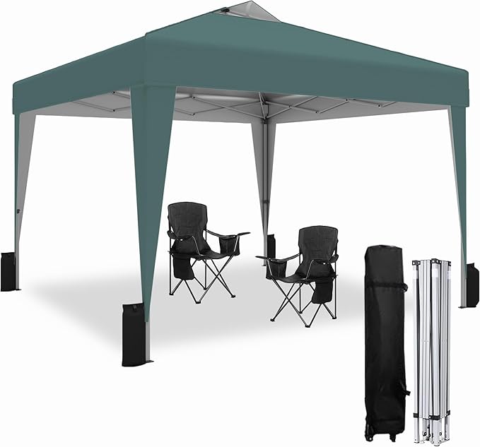 SANWAY 10x10 Pop up Canopy Tent, One-Button, Outdoor Instant Canopy Protable for Events, Camping, Parties, Vendor, Beach Tent - Dark Green