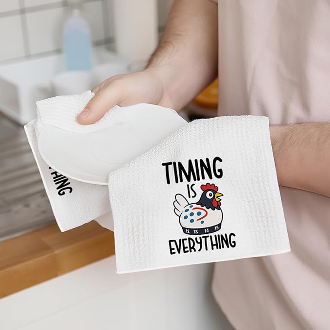 4Pcs Funny Kitchen Towels 24x14 Inch, Cute Kitchen Utensils Waffle Weave Hand Towels for Home Farmhouse, White Absorbent Microfiber Dish Cloth Tea Towel, Housewarming Gifts for Women Mom 2