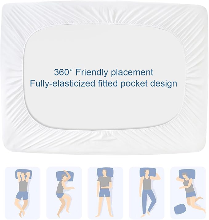 2 Pack Twin Mattress Protector Pad Waterproof Quilted, Breathable & Cooling Twin Size Mattress Cover Fitted for Kids with Deep Pocket Up to 14" for Single Bed, (White)