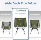 MOON LENCE Portable Camping Chair Plus, Larger & Roomier, Compact and Lightweight Still, Folding Chair for Backpacking & Hiking, 330Lbs Capacity (Moss Green-2pack)