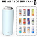 TILUCK Skinny Can Cooler for Slim Beer & Hard Seltzer, Stainless Steel, Doucle-Walled Stainless Steel Insulated Slim Cans, Standard 12 oz (Frosted Sky)