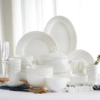 Milky White Porcelain Tableware Set Home Simplicity Combination Tableware Set of Bowls Dessert Plates Soup Plates Dinner Plates 69 Piece Set
