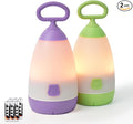 Kids Camping Lantern & Night Light Battery Powered, 360° Eye-Safe Light (AAA Included), IPX4 with RGB Modes Portable for Outdoor, Emergency , Gift for Children (Purple+Green 2 Pack)