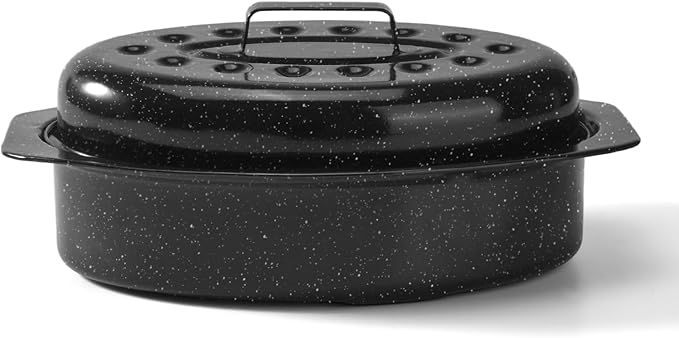 13” Roasting Pan, Turkey Roasting Pan, Small Oval Roaster Pan With Lid For 7 Lb Turkey, Chicken, Lamb, Beef, Vegetables, Casserole, Bread