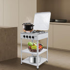 Gas Stove 4 Burner, Portable Natural Gas Stove Outdoor Camping BBQ Stove Gas Cooker with 2 Tier Storage Rack, for RV, Apartment, Outdoor Cooking (White, 4-Burner)