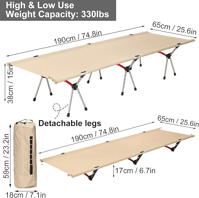 Folding Bed Outdoor Portable Folding Bed Camp Cot Camping Equipment Sleeping Bed for Camping Picnic Hiking Backpacking Portable Bed (Color : Khaki)