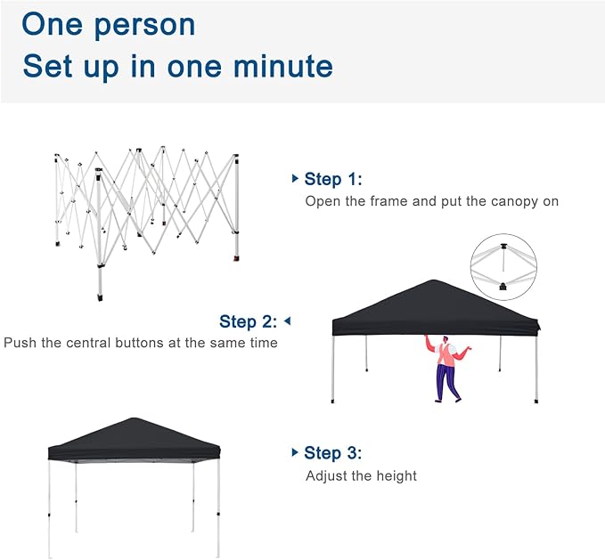 VINGLI 10x10 Pop Up Canopy Tent with Carry Bag and Sandbags, Outdoor Gazebo Canopy 10x10 Party Tent Commercial for Party, Event (Black)