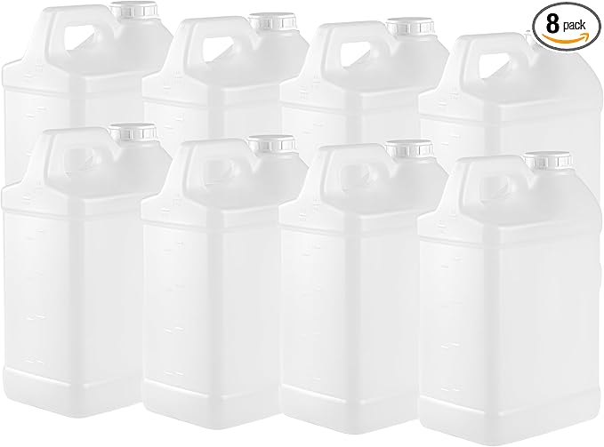 kitchentoolz 2.5 Gallon F-Style HDPE Jug with Secure Seal Lid - Heavy-Duty Storage, and Chemical Transport - Case of 8