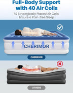 Queen Air Mattress with Built-in Pump, 18" Raised Comfort, 48Hr Leak-Proof Test, Upgraded Honeycomb Pillar Design, Supports 800 lbs, 3-Min Inflation-Inflatable Bed for Home Guests-Blue