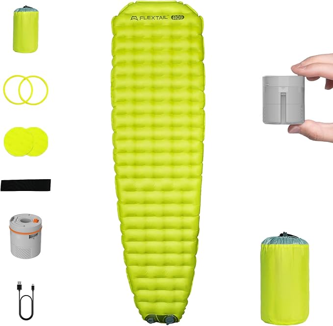 FLEXTAILGEAR Portable Sleeping Pad with Electric Air Pump, 9.4 R-Value Self Inflating Sleeping Pad, Ultralight Air Mattress for Camping, Backpacking, Hiking, Travel