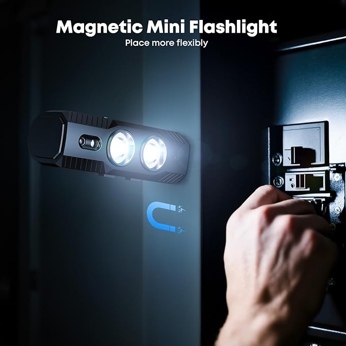 LED Rechargeable Mini Flashlights with Magnet 2PCS 1800L Headlamp Rechargeable with White & Red Light, 5 Lighting Modes Angle Adjustable Motion Sensor for Outdoor, Camping, Hiking, Working