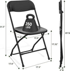 Folding Chairs 10 Pack, Black Folding Chairs for Outdoor Indoor, Plastic Folding Chairs with Sturdy Metal Frame, 350 lbs Capacity Portable Foldable Chair for Wedding, Garden, Patio, Events