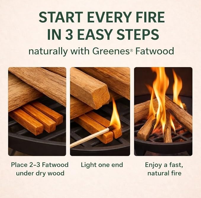 Greenes Fence Fatwood Fire Starter – 8 LB Bag – 100% Natural Pine Resin Kindling – Chemical-Free All-Weather Fire Starting Sticks for Fireplaces, Campfires, Wood Stoves & Grills