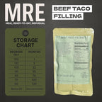 MRE (Meal-Ready-to-Eat) | Single Serving Entree | Emergency Meals | Survival Food | Fresh Dates | Long Shelf Life | Made in USA (6-Pack, Beef Taco Filling)