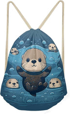Upetstory Sea Otter Drawstring Backpack Sports Gym Bag String Sackpack Sports Gymsac Drawstring Bag Hiking Daypacks for Travel Outdoor Hiking Swimming Camping Cycling