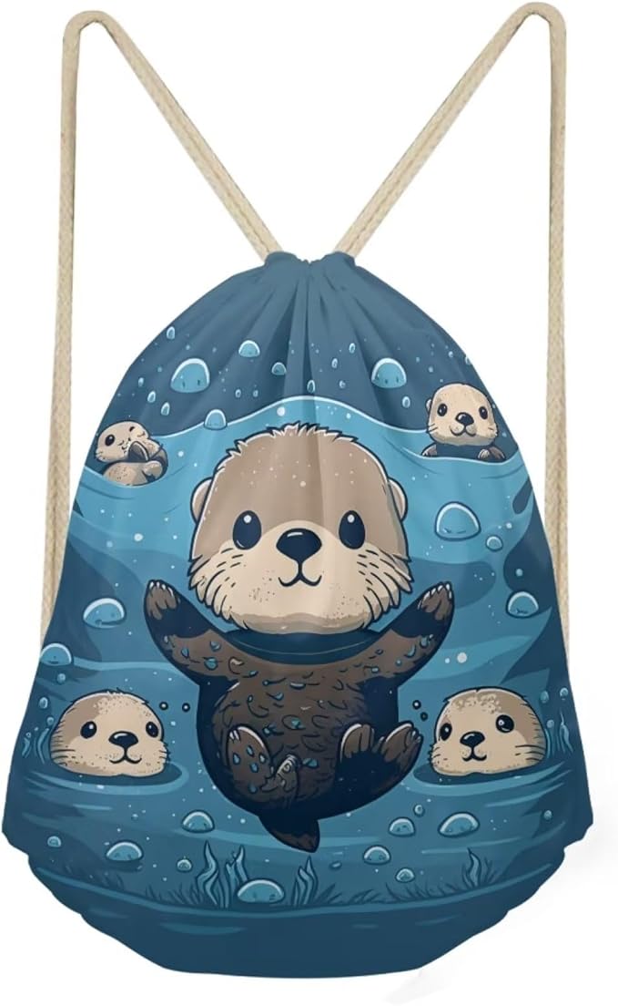 Upetstory Sea Otter Drawstring Backpack Sports Gym Bag String Sackpack Sports Gymsac Drawstring Bag Hiking Daypacks for Travel Outdoor Hiking Swimming Camping Cycling
