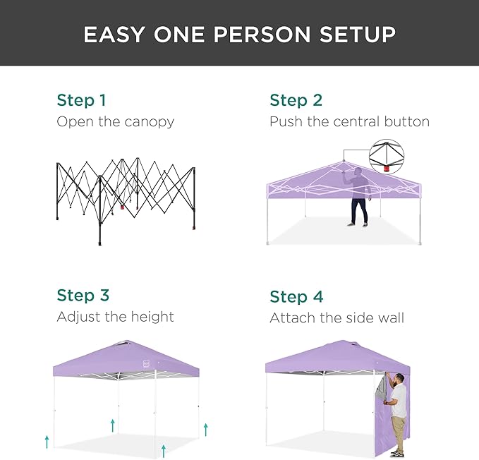 Best Choice Products 10x10ft Pop Up Canopy Tent with Sidewall, 1 Person 1 Minute Set Up, Carry Case, 4 Weight Bags - Lilac/White