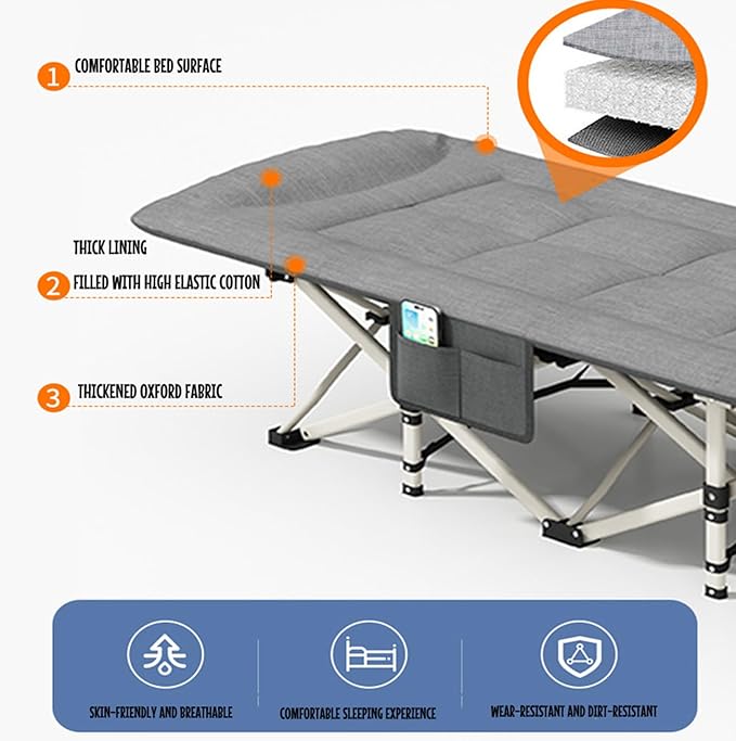 Folding Camping Cot, Portable Folding Camping Cot, Outdoor Patio Folding Lounge Chair, Perfect for Camping, Pool, Beach, Patio,Office