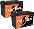 2 Pack 12V 300Ah LiFePO4 Battery 200A BMS 3840Wh Up to 6000+ Deep Cycle Lithium Iron Phosphate Battery Perfect for RV Camping Marine Solar Energy Storage Backup Power