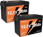 2 Pack 12V 300Ah LiFePO4 Battery 200A BMS 3840Wh Up to 6000+ Deep Cycle Lithium Iron Phosphate Battery Perfect for RV Camping Marine Solar Energy Storage Backup Power