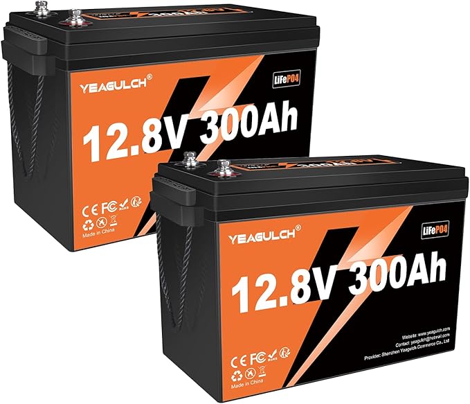 2 Pack 12V 300Ah LiFePO4 Battery 200A BMS 3840Wh Up to 6000+ Deep Cycle Lithium Iron Phosphate Battery Perfect for RV Camping Marine Solar Energy Storage Backup Power