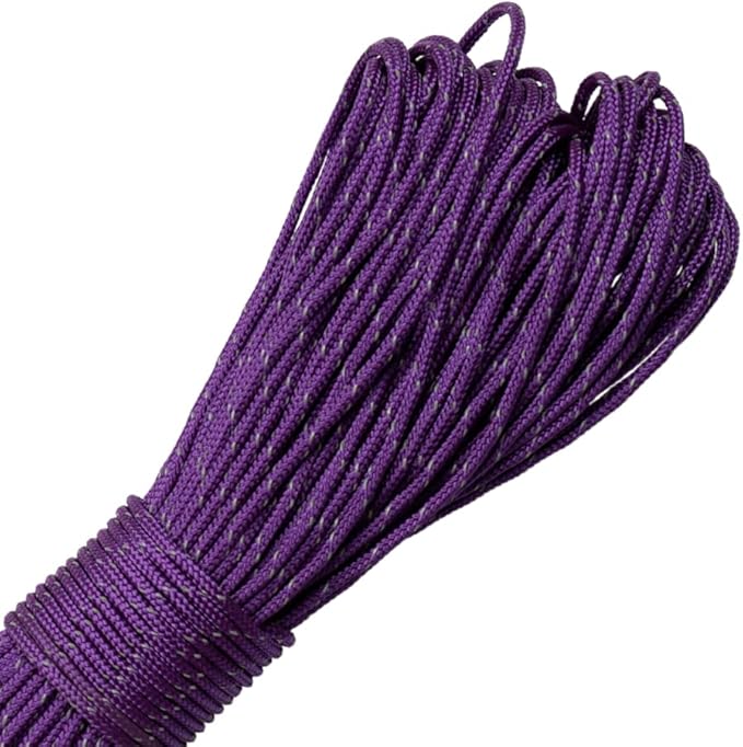 Paracord Planet – Fluorescent 1.75mm Reflective Guyline 95 Paracord Tent Rope Camping Parachute Cord – Purple – 65ft