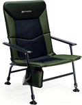 X Strike Oversized Folding Fishing Chair with Rod Holder Heavy Duty 350LBS, Feet Adjustable Padded Camping Chair with Cup Holder Side Pocket Hard Armrest