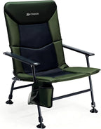 X Strike Oversized Folding Fishing Chair with Rod Holder Heavy Duty 350LBS, Feet Adjustable Padded Camping Chair with Cup Holder Side Pocket Hard Armrest