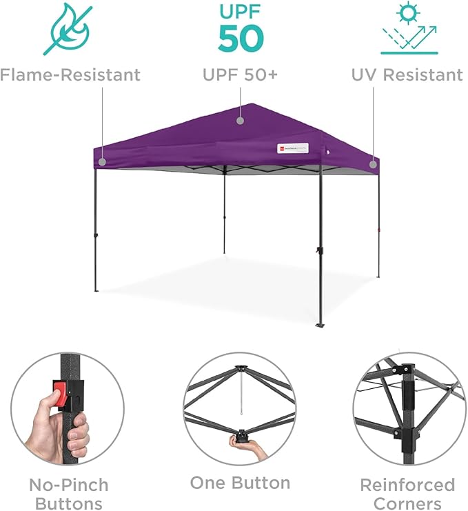 Best Choice Products 8x8ft Pop Up Canopy Tent, Outdoor Shade, 1 Person 1 Minute Set Up, Carry Case, 4 Weight Bags - Amethyst Purple