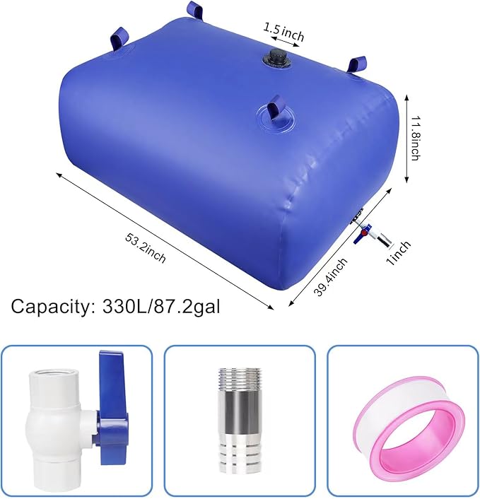 Water Storage Bladder Portable Heavy-Duty - 87.2Gal/330L with Stainless Steel Fittings, Leak-Proof & Durable – Portable Tank for Emergency, Farming, Irrigation Use