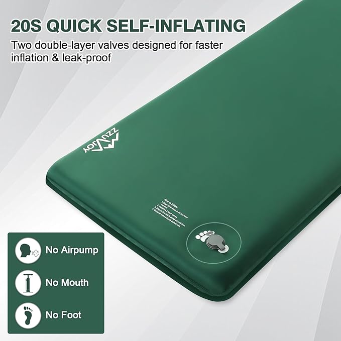 Self-Inflating Sleeping Pad with Foot Pump, 3.1" Thick High-Density Foam Camping Mattress, 4-Season Sleeping Mat with Built-in Pillow & R-Value 9.5, Camping Essentials for Tent Travel Car
