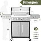 BESTFIRE 60,000 BTU 4+1 Burner Propane Gas Grill - 647 sq. inches Stainless Steel Outdoor BBQ with Porcelain-Enameled Cast Iron Grates, Side Burner & Storage Cabinet for Patio and Backyard Cooking