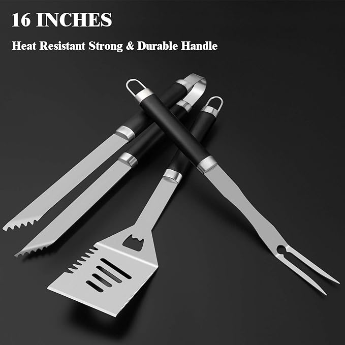 ROMANTICIST 25pcs Extra Thick BBQ Grill Accessories, Father's Day Grilling Gifts Set for Men Dad, Heavy Duty Grill Tools Utensils Kit with Spatula, Tongs in Aluminum Case for Birthday Black