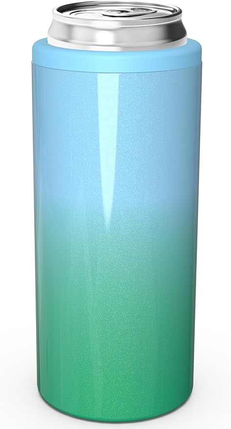 TILUCK Skinny Can Cooler for Slim Beer & Hard Seltzer, Stainless Steel, Doucle-Walled Stainless Steel Insulated Slim Cans, Standard 12 oz (Teal Gradient-NEW)