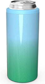 TILUCK Skinny Can Cooler for Slim Beer & Hard Seltzer, Stainless Steel, Doucle-Walled Stainless Steel Insulated Slim Cans, Standard 12 oz (Teal Gradient-NEW)