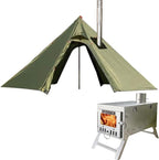 DANCHEL OUTDOOR Backpacking Hot Tent w/Stove Jack, Portable Tipi Tent with T6 Titanium Folding Wood Stove for 1-4 Person Winter Camping Hunting,3m/4m