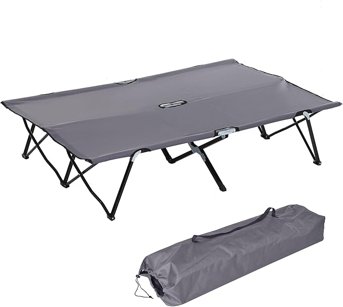 2 Person Folding Camping Cot for Adults, 50" Extra Wide Outdoor Portable Sleeping Cot with Carry Bag, Elevated Camping Bed, Beach Hiking, Grey