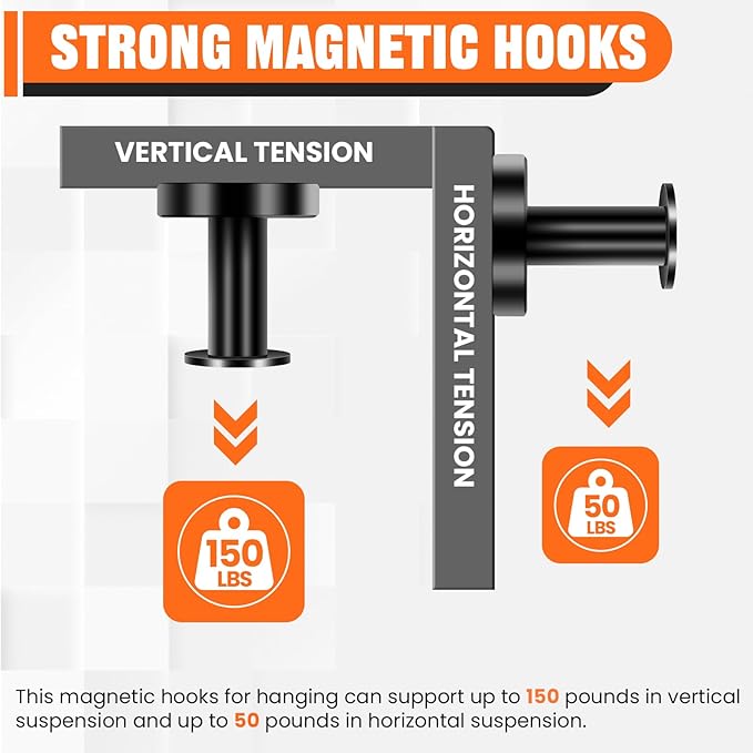 E BAVITE Magnetic Hooks 8 PCS 150lb Magnet Hook Cruise Cabins Essentials Heavy Duty Wreath Hanger Strong Magnets for Classroom Whiteboard Wreath Coat Grill Hanging Garage Cruise Ship Camping (Black)