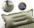 Double Camping Sleeping Pad with Pillow, 2" Memory Foam Camping Mattress 2 Person, 5R Insulated Self Inflating Camping Pad, Air Mattress Inflatable Sleeping Mat for Tent, Backpacking, Hiking (Khaki)